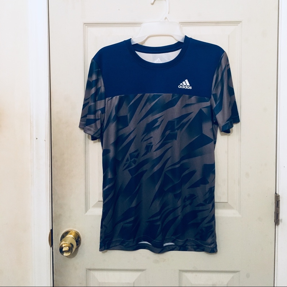 adidas Boys Blue/Gray Multi T-Shirt- Large 14/16